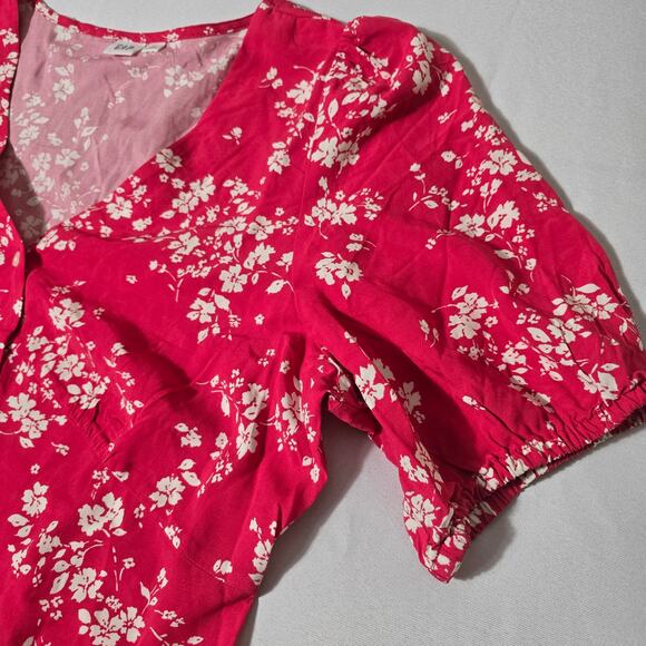 GAP Button Front Dress Puff Sleeve Floral Pink Size Large - Picture 3 of 8